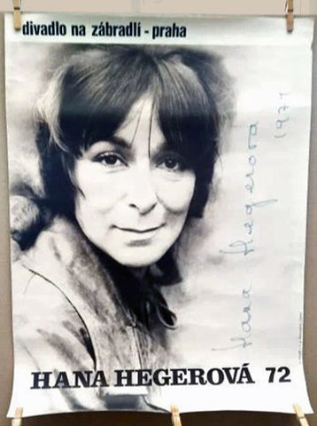 HANA HEGEROVÁ 72. Divadlo na zábradlí, Podpis Hany Hegerové dat. 1974.