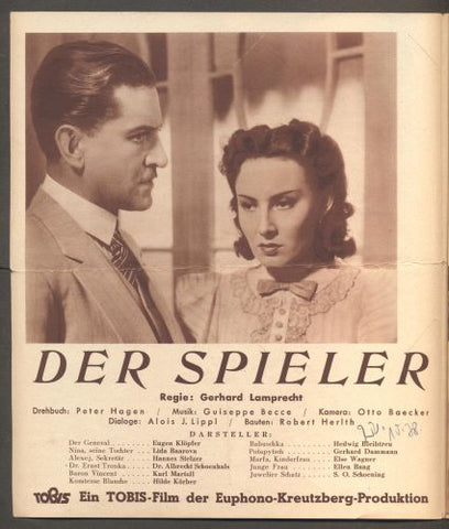 Baarová - DER SPIELER (HAZARDÉR). - 1937. Das Programm von Heute.