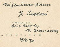 VANČURA; VLADISLAV: HRDELNÍ PŘE ANEBO PŘÍSLOVÍ. - 1930. 1. vyd. Aventinum sv. 258. Úprava FRANTIŠEK MUZIKA. Podpis Vl. Vančury.