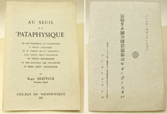 SHATTUCK; ROGER: AU SEUIL DE LA PATAPHYSIQUE. - 1963. Alfred Jarry; Alfred Vallette; Julien Torma; baron Mollet.