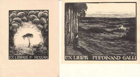 EXLIBRIS. - FRANTIŠEK KOBLIHA. 2x Dřevoryt (wood engraving).