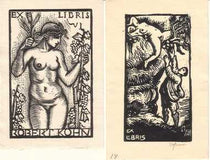 EXLIBRIS - EROTIC. - HODEK + HOFBAUER. 2x Dřevoryt (wood engraving); 1x sign.