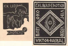 EXLIBRIS - EROTICIS. - 2x Dřevoryt (wood engraving);